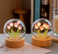 Kit DIY Veilleuse LED Tulipe Artificielle en Verre avec Mini Boule de Cristal Kanglong - Petite Veilleuse à Dôme en Verre