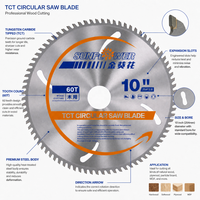 Lame de scie circulaire TCT de 10 pouces 60T pour la coupe du bois massif, du contreplaqué, du MDF, du panneau de particules, lame de scie à bois en carbure de tungstène