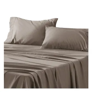 مجموعة ملاءات السرير مطرزة بحجم كبير 4 قطع ملاءات سرير فاخرة للفنادق ذات لون رمادي مخصص للكبار من البوليستر المنسوج 4 قطع