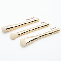 Ensemble de 3 pinceaux de maquillage de luxe en or avec manche en métal, pinceau pour fond de teint, blush, contour du visage, logo personnalisé