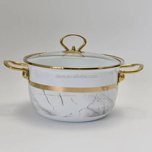 Meilleure Vente <span class=keywords><strong>Cocotte</strong></span> Luxe en Métal Émaillé avec Poignée en <span class=keywords><strong>Acier</strong></span> Inoxydable Doré, Chauffe-Plat pour Usage en Cuisine - Product Image 4