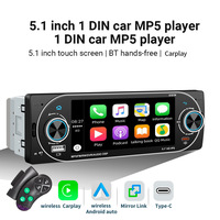 Autoradio 1Din 5,1 pouces avec double bouton, lecteur MP5, CarPlay sans fil, Android Auto, lecteur multimédia BT, systèmes intelligents universels pour voiture