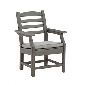 Table d'extérieur en HDPE résistante aux intempéries avec coussin |   Résistant à la rouille, stable aux UV, sans risque de pourrissement ni de fissuration |   <span class=keywords><strong>Fauteuil</strong></span> gris moderne pour patio - Product Image 1