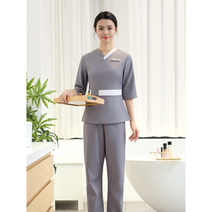 Women's Work Uniform Set Mid Length Sleeve V Neck Gray Moisture Wicking Professional For Medical Aesthetics Healthcare Centers - Product Image 1