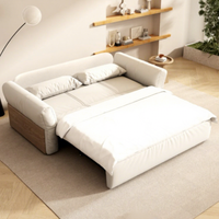 Cremeweißes Schlafsofa Multifunktionales Sofa Platzsparendes Ausziehbares Schlafsofa mit Massivholz-Akzenten für Wohnzimmer
