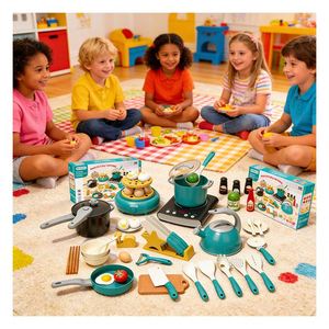 Centro de Cocina de Juguete de Plástico para Niños, Mesa de Chef de Simulación, Refrigerador, Grifo, Armario, Utensilios, Juego Educativo para el Crecimiento y la Interacción Padre-Hijo - Product Image 5