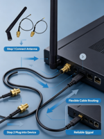 Aurora Yu AN-03 Ensemble d'antennes 2.4G/5G 3dBi à gain élevé double bande avec base en caoutchouc, polarisation verticale, câbles mâles Pigitail vers femelles