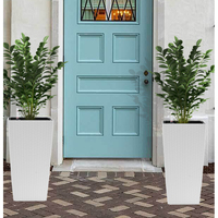 Jardinière carrée intérieure/extérieure moderne en faux rotin, grande jardinière en plastique blanc de 22.6 pouces avec système d'arrosage automatique
