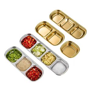 Stainless Steel Dipping Dish Multi Compartment Rectangular For Party Barbecue Hot Pot Sauce Serving - Product Image 4