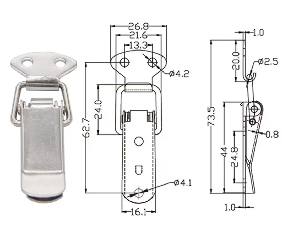 1 buah tas koper logam datar 90 derajat mesin toggle latch dengan kawat toggle