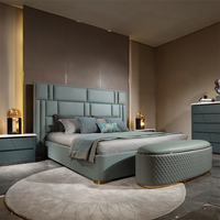 Ensemble de chambre à coucher moderne et luxueux KMJ Italy Design, lit king size royal 1,8 m, lit double, cadre en bois massif, style doux, lit en cuir