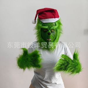 Masque en latex de monstre vert avec chapeau de Père Noël pour accessoire de costume d'Halloween et de Noël - Product Image 2