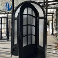Porte d'entrée en fer forgé à la main, style villa française, avec arche, antivol, verre trempé dépoli, fabrication ODMOEM sur mesure