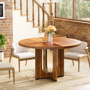 Tavolo da Pranzo Rustico Marrone 47\" in Legno Rotondo per 4 Persone con Base Incrociata per Cucina e Sala da Pranzo - Product Image 6