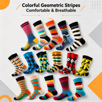 Chaussettes en coton à motifs géométriques colorés de style hip-hop, douces et de haute qualité, pour adultes – Offre spéciale
