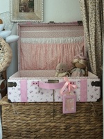 Boîte de rangement vintage en tissu rayé à motifs floraux pour jouets d'enfants, bijoux, bibelots, valise de voyage, coffre, photos personnalisées de bébé, souvenirs, emballage