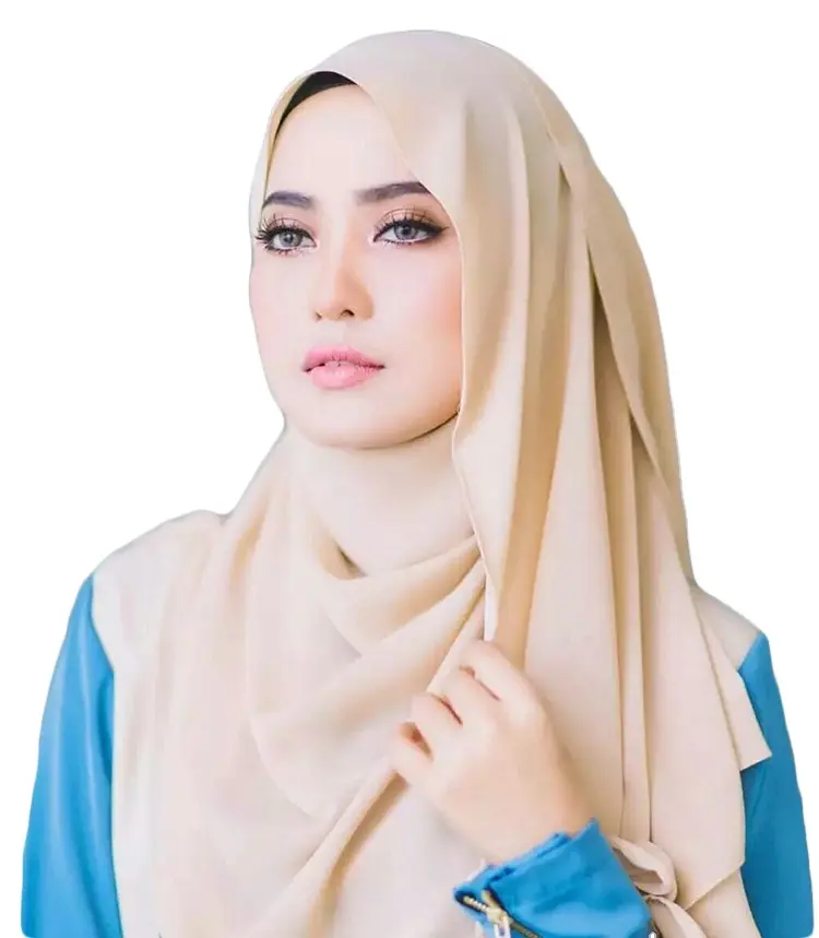 Georgette Effen Kleur Dikke Chiffon Custom Gedrukt Moslim Hijab Lange Sjaal