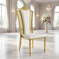 Chaise de banquet à dossier haut, design géométrique ajouré, structure en métal doré brillant, coussin en PU, pour événements, mariages, hôtels et fêtes