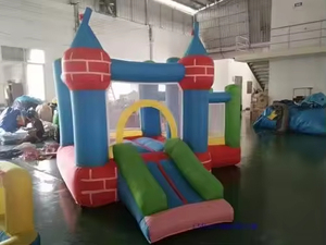 Château gonflable Hualong bleu et jaune à thème avec deux toboggans, équipement d'amusement pour enfants de qualité commerciale - Product Image 5