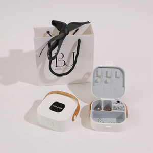 Factory Direct <b>Small</b> Travel Jewelry Case with Custom Logo Square Shape Plastic Holder <b>Mirror</b> Handle Zipper Closure - Product Image 3