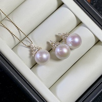 Ensemble de perles d'eau douce rondes Edison 3A 10-13 mm en gros, pendentif et boucles d'oreilles en argent sterling 925 pour femmes, bijoux