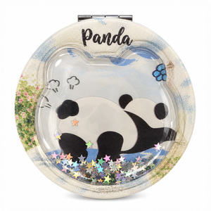 Espejo Compacto de Bolsillo con Diseño de Panda Durmiente, Cabeza de Panda 3D, Líquido Flotante con Estrellas y Purpurina, Doble Cara, Cristal HD - Product Image 1