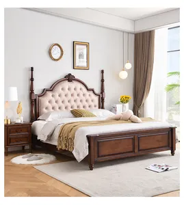 European furniture bedroom sets luxury king size Genuine leather bed Set hot sale fashion Style bedroom double bed