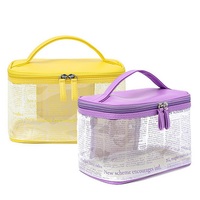 Trousse de toilette imperméable en plastique pvc transparent, trousse de toilette portable en vinyle transparent, trousse de train cosmétique avec impression de lettres, sac éponge transparent