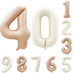 Globos de <span class=keywords><strong>Letras</strong></span> de <span class=keywords><strong>Feliz</strong></span> <span class=keywords><strong>Cumpleaños</strong></span> HLC de 40 Pulgadas, Color Crema Beige Boho Marrón, Globos con Número de Año para Decoración de Fiestas de Aniversario de Bodas - Product Image 1