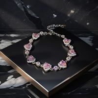 Bracelets de luxe en zircon scintillant, chaîne et maillons, avec cœur rose entièrement serti de diamants, bijoux de mariage tendance et personnalisés pour femmes et jeunes filles