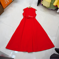 Robe de soirée mi-longue sans manches à col en V pour femmes grandes tailles avec ceinture