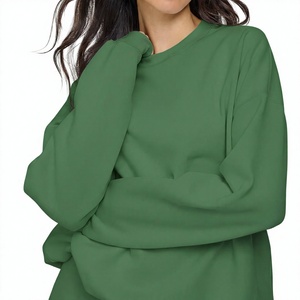 Cotton <b>Fleece</b> <b>Women</b> Solid <b>Green</b> Crew Neck Sweatshirt 100% Cotton Knitted Long Sleeve Casual Autumn Wear For <b>Women</b> - Product Image 1