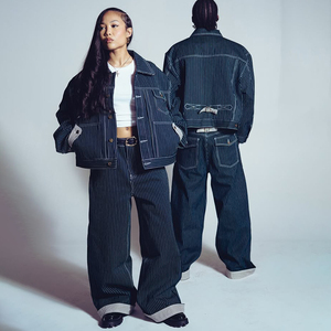 Conjunto de Jeans de Mezclilla Pesada con Rayas Finas y Logotipo Personalizado, Estilo Japonés, en Oferta - Product Image 2