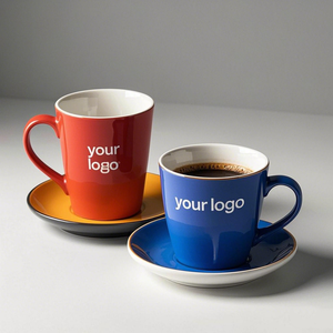 Tasse à eau en porcelaine promotionnelle avec logo personnalisé, tasse à cappuccino avec soucoupe, ensemble moderne de tasses à café et à thé en céramique avec soucoupe - Product Image 5