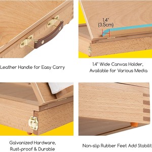 Chevalet de bureau en bois massif, petit chevalet pour enfants, chevalet d'art, hauteur réglable, tiroir, planche à dessin, support pliable - Product Image 4