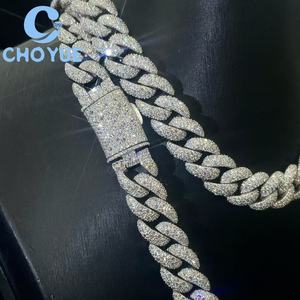 สร้อยคอแฟชั่นเงินแท้ 925 ประดับเพชรโมอิสซาไนต์ VVS ขนาด 14 มม. แบบ Cuban Link สำหรับผู้ชาย สไตล์ฮิปฮอป ประดับเพชรเต็มเส้น ผ่านการทดสอบเพชร GRA - Product Image 4
