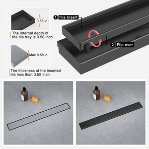 Pano.V Custom Size 2-in-1 Tile Insert 304 Stainless Steel Black <b>Linear</b> Shower <b>Drain</b> for Bathroom - Product Image 4