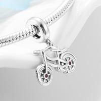 Véritable 925 argent sterling Stylé Vélo Rose CZ Perles Pendentif Charmes Bijoux Ajustement Charmes Bracelets fabrication de bijoux Offre Spéciale