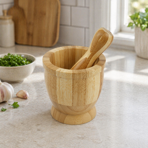 Juego de mortero y Maja de bambú al por mayor para casa natural, cuenco de <span class=keywords><strong>guacamole</strong></span>, cáscara, ajo, pimienta, prensa, Molinillo, trituradora, mezcla de <span class=keywords><strong>Molcajete</strong></span> - Product Image 2