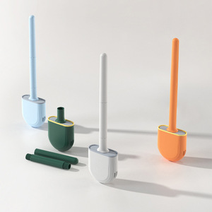 Accessoires de salle de bain, brosse de nettoyage WC à tête plate, brosse de toilette murale, brosse de toilette en silicone avec support - Product Image 1