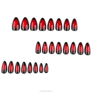 24 <span class=keywords><strong>Uñas</strong></span> Postizas Acrílicas Cortas en Forma de Almendra, Color Rojo Ojo de Gato - Product Image 3