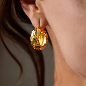 Golden <b>Hoop</b> <b>Earrings</b> 22k Gold Plated Classic Women's Everyday Wear Jewelry <b>Fine</b> <b>Earrings</b> - Product Image 4