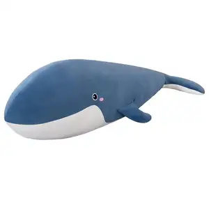 Sıcak satış peluş balina peluş yastık oyuncak karikatür süper yumuşak peluş oyuncak deniz hayvan dolması büyük mavi balina balık