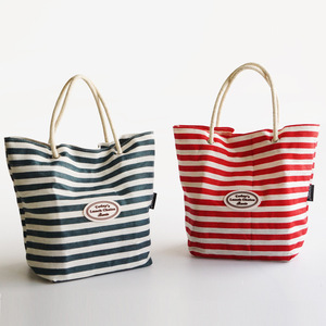 Sac à bento de style japonais, sac fourre-tout en coton et lin, boîte à lunch portable, sac de rangement pour étudiants, rayé rouge, bleu, vert - Product Image 1