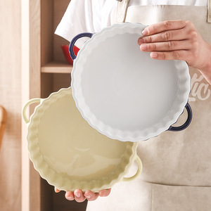 Bandeja para hornear pizza ondulada de doble oreja personalizable, apta para microondas, plato redondo para frutas, plato de cena de estilo occidental de alta calidad - Product Image 2