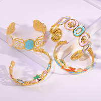 Neue trend ige vergoldete Punk-Stil Feder Big Circle Open Cuff Armreif Boho Armband Set für Damenmode Schmuck