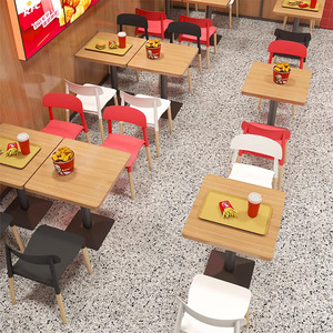 <span class=keywords><strong>Burger</strong></span> moderne en bois poulet frit <span class=keywords><strong>Restaurant</strong></span> Snack Fast Food Table Chair Set KFC Style Mobilier commercial - Product Image 2