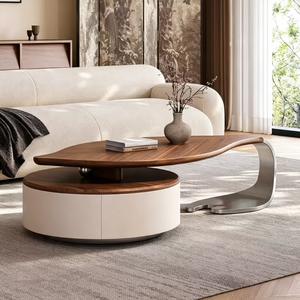 Table basse <span class=keywords><strong>Letao</strong></span> Tao en bois de noyer massif, durable, moderne, en forme de feuille, avec rangement, pour salon, bureau, design de luxe - Product Image 3