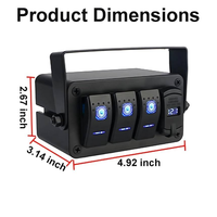 Boîtier d'interrupteurs à bascule marine 3 modules avec rétroéclairage LED bleu, interrupteur marche/arrêt 12V, panneau de commande avec voltmètre numérique USB PD QC3.0 pour bateau et camping-car