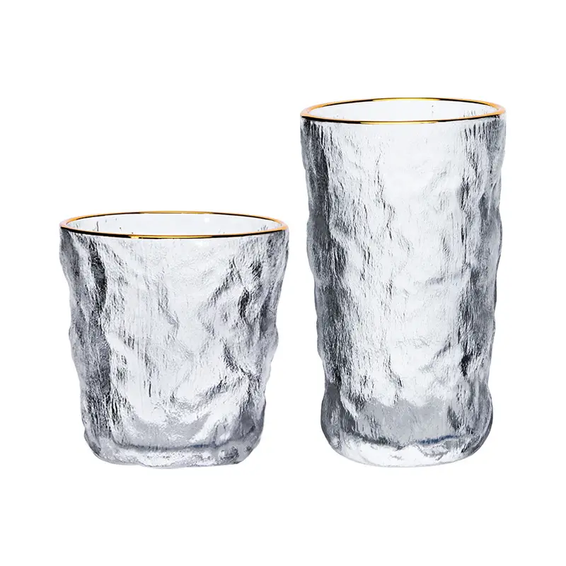 Gold rim Clear glass frosted rock cold drink juice glass wholesale